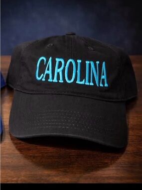 Carolina Embroidered Black Baseball Cap hat - Blue Lettering